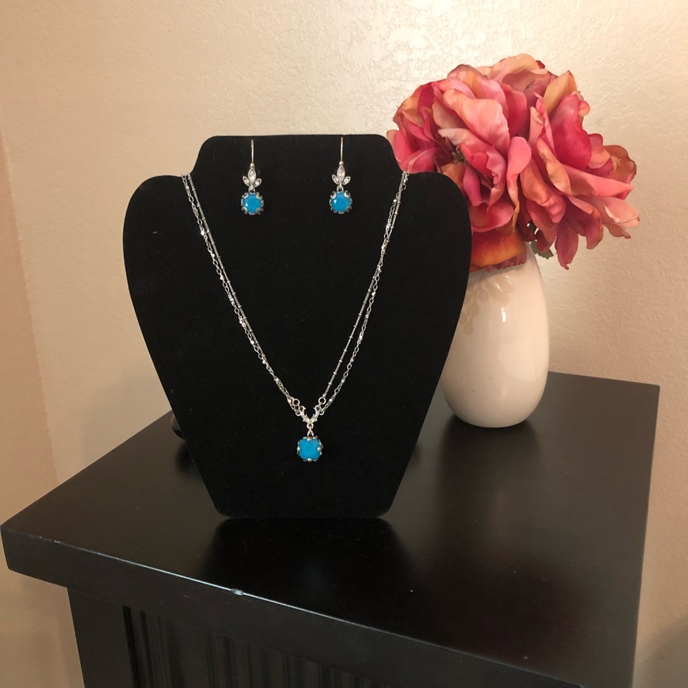 Cushion Cut Jewel Necklace & Earring Set- NWOT - Picture 2 of 6